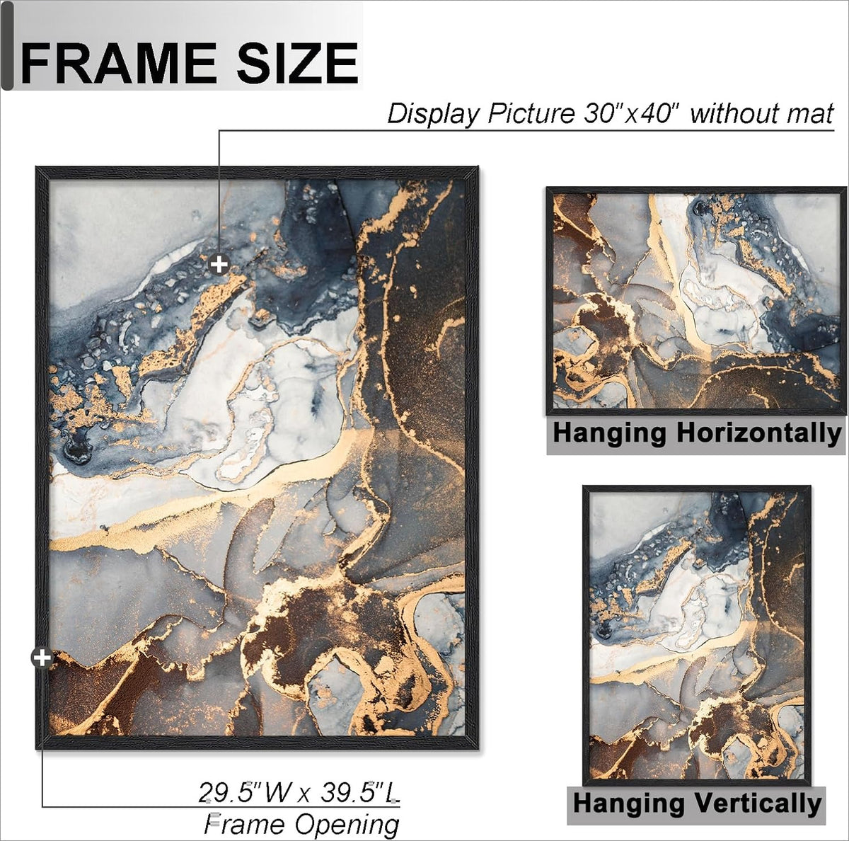 Black 30x40 Wall‑Hanging Picture Poster Frame