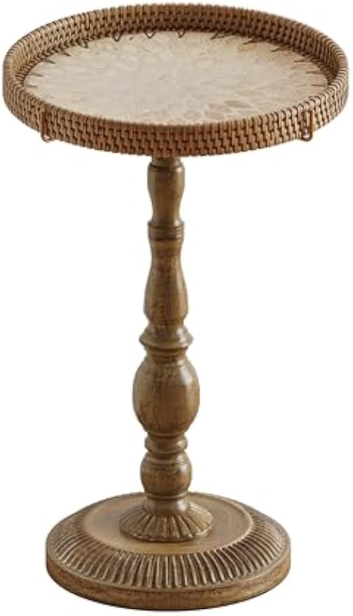 Vintage Rattan Inlay Round Side Table