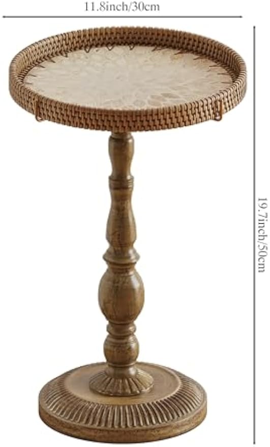 Vintage Rattan Inlay Round Side Table