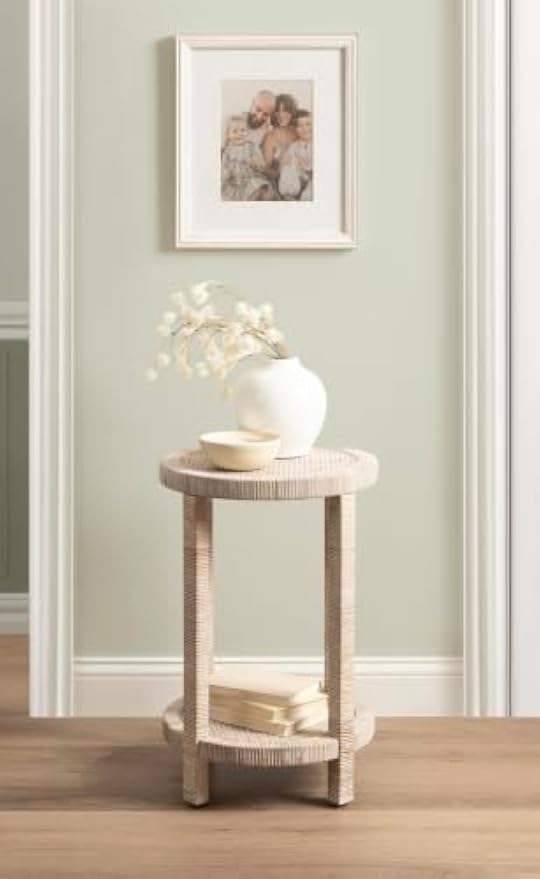 Boho Rattan Round Wooden Side End Table