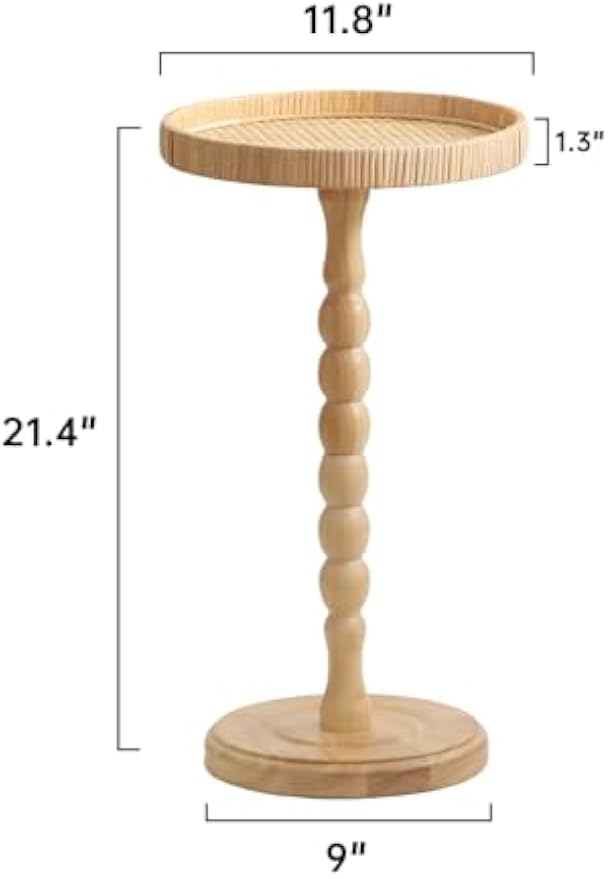 Boho Rattan Round Small Side Accent Table