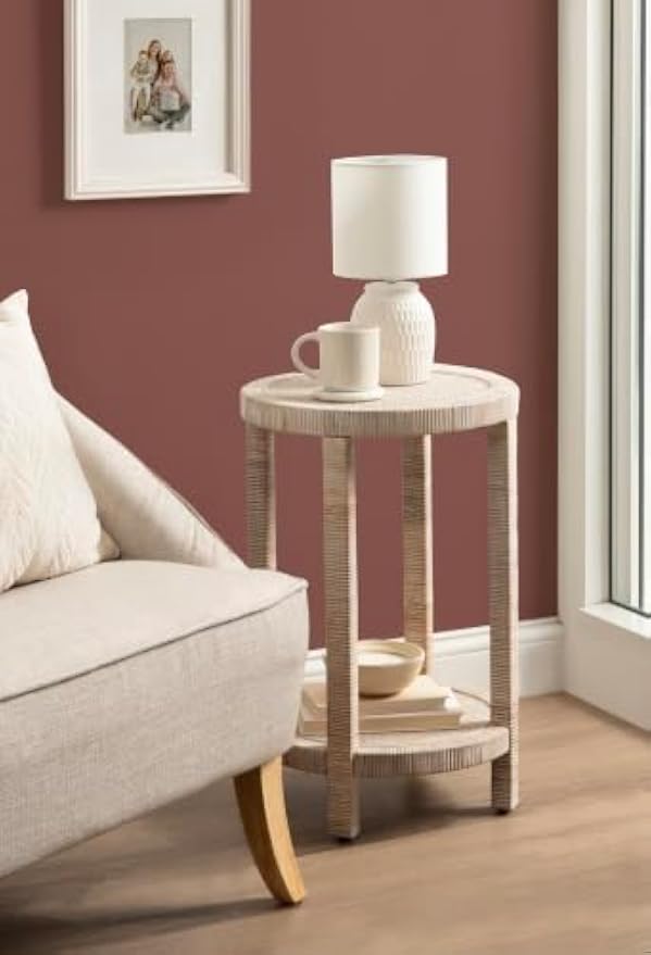 Boho Rattan Round Wooden Side End Table