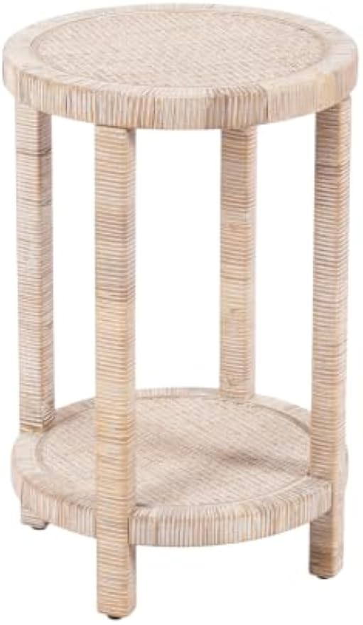 Boho Rattan Round Wooden Side End Table