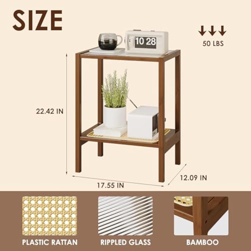 Two‑Tier Glass‑Top Rattan Side Table