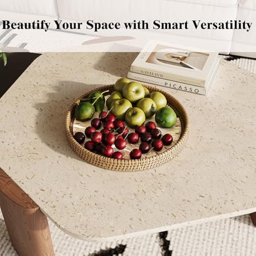 Vintage Rattan Inlay Round Side Table