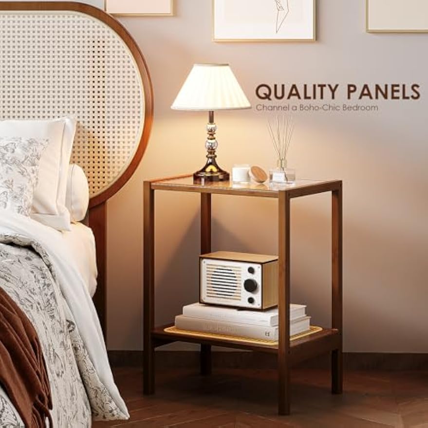 Two‑Tier Glass‑Top Rattan Side Table