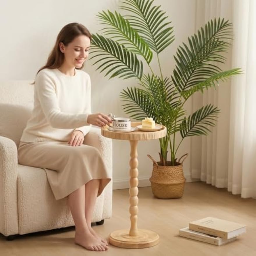 Boho Rattan Round Small Side Accent Table