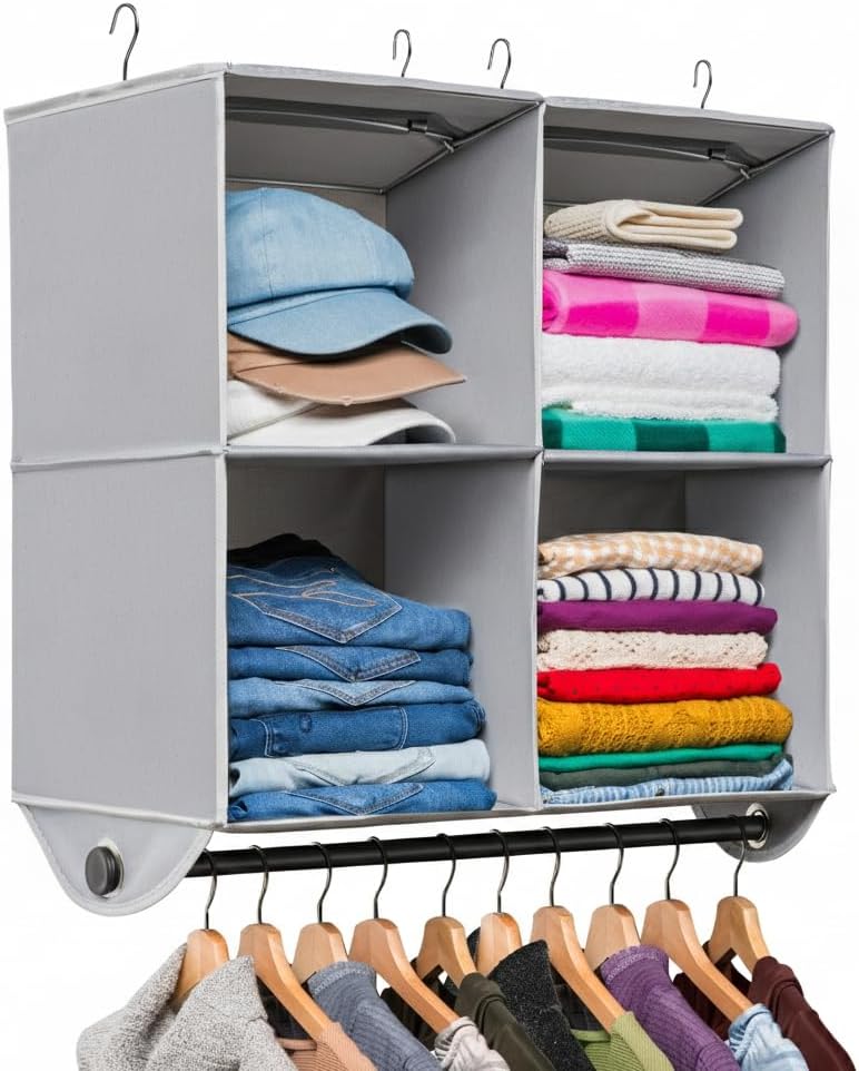 4‑Tier Hanging Closet Organizer With Garment Rod