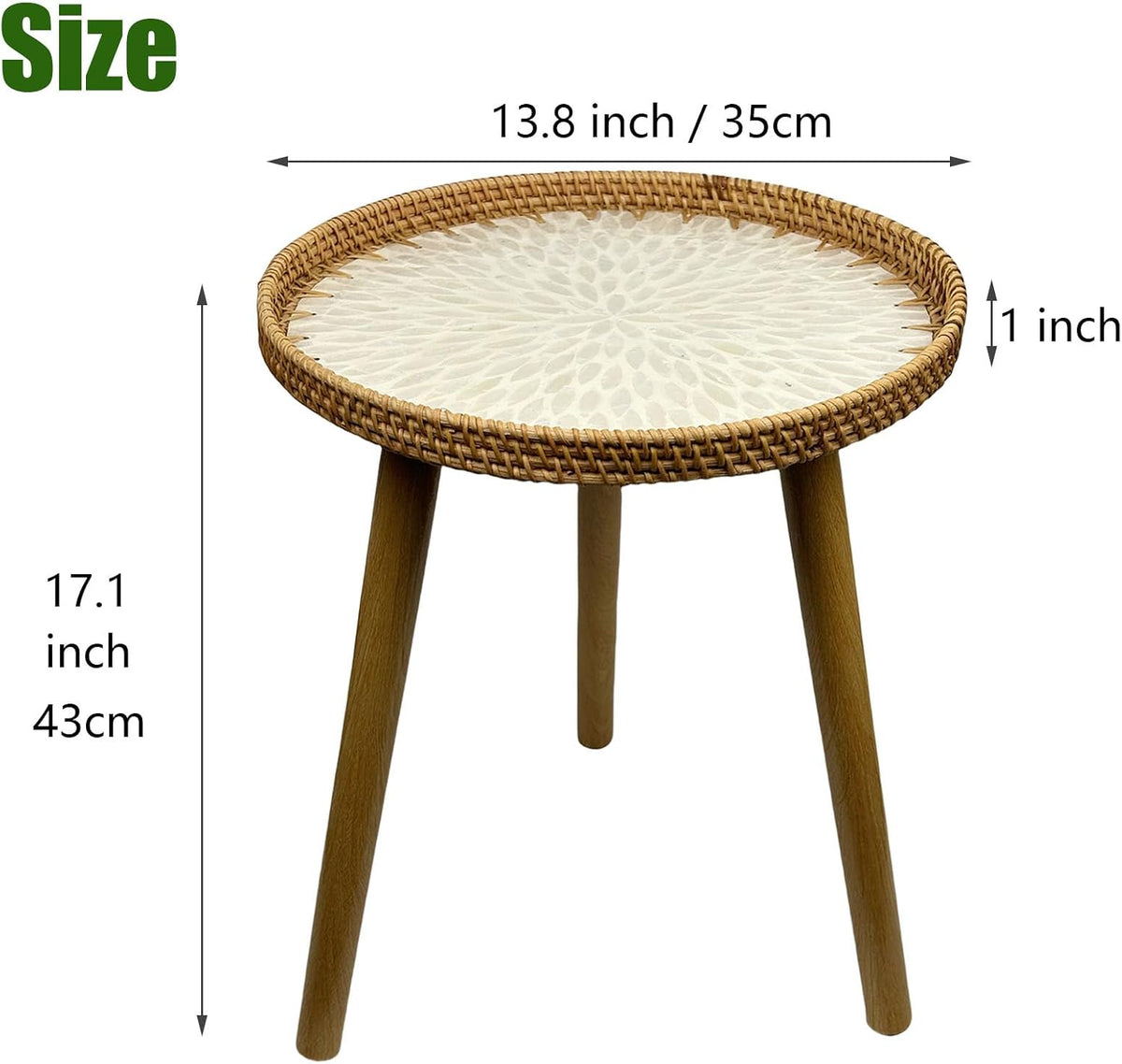 Rattan Inlay Round Small Side End Table