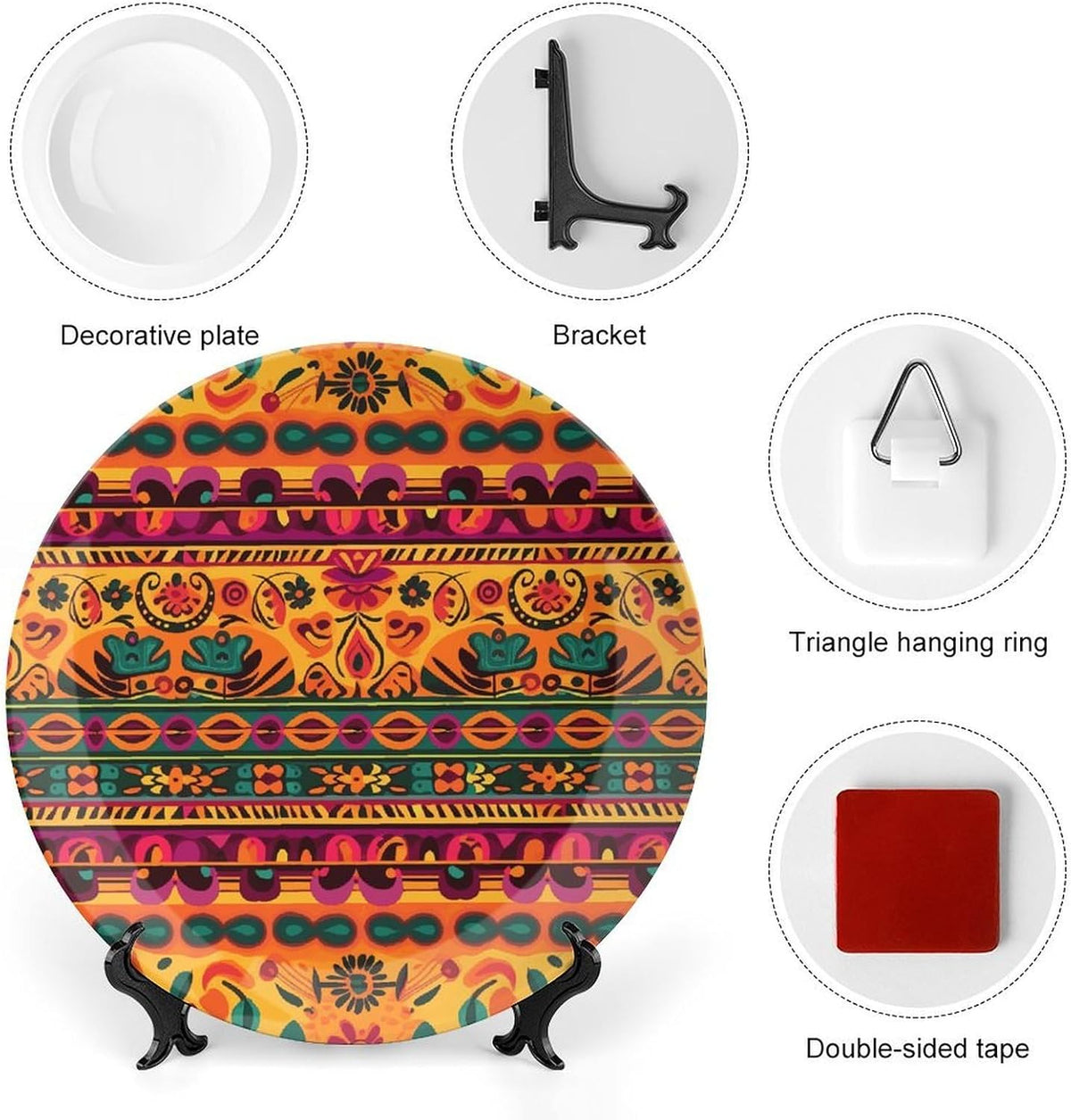 Boho Folk‑Art Ceramic Decorative Display Plate