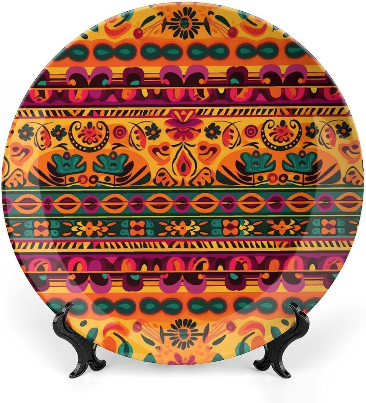 Boho Folk‑Art Ceramic Decorative Display Plate