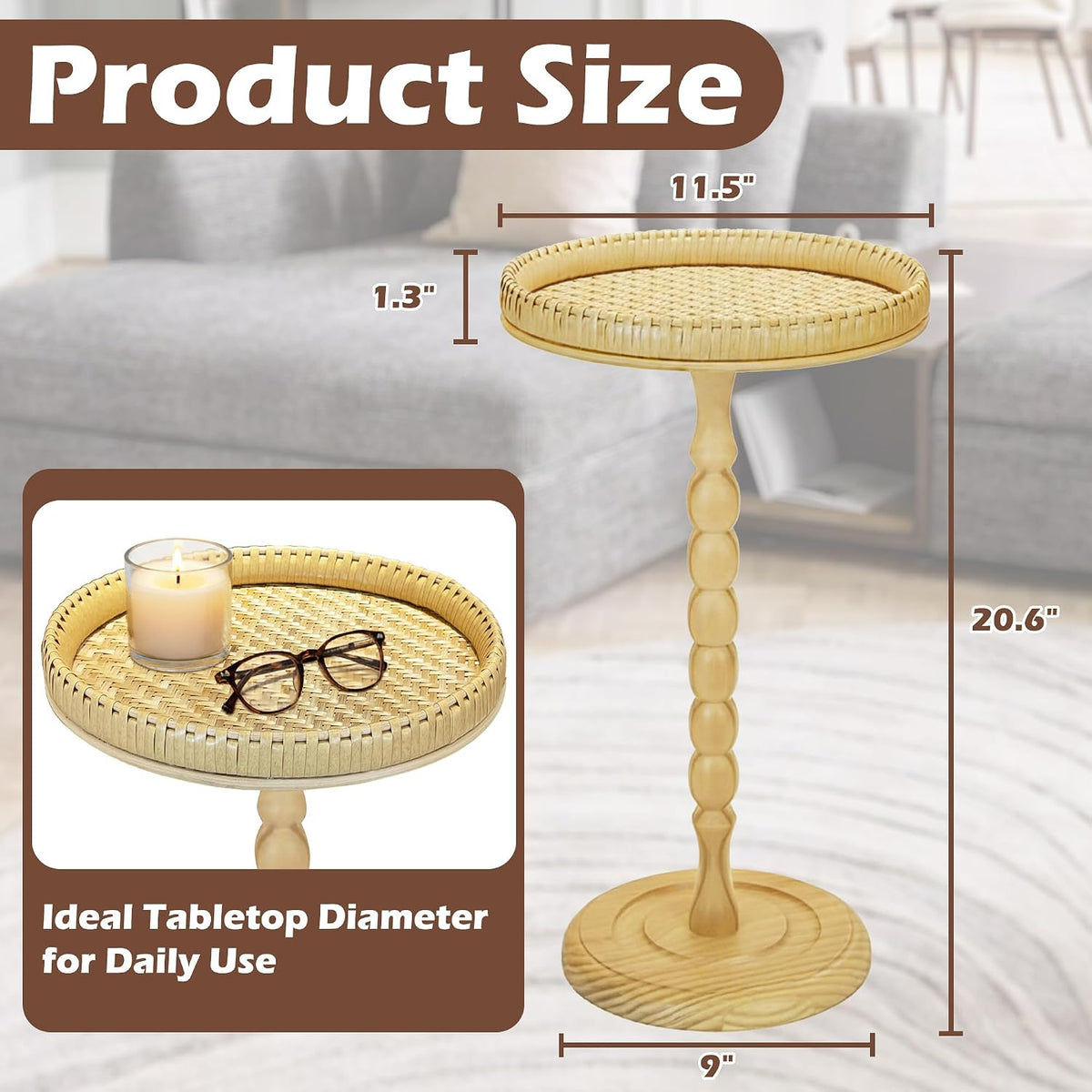 Boho Rattan Round Small Side End Table