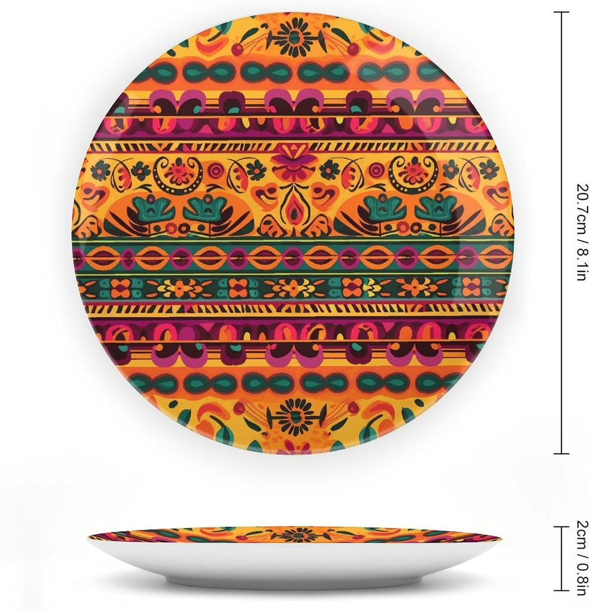 Boho Folk‑Art Ceramic Decorative Display Plate