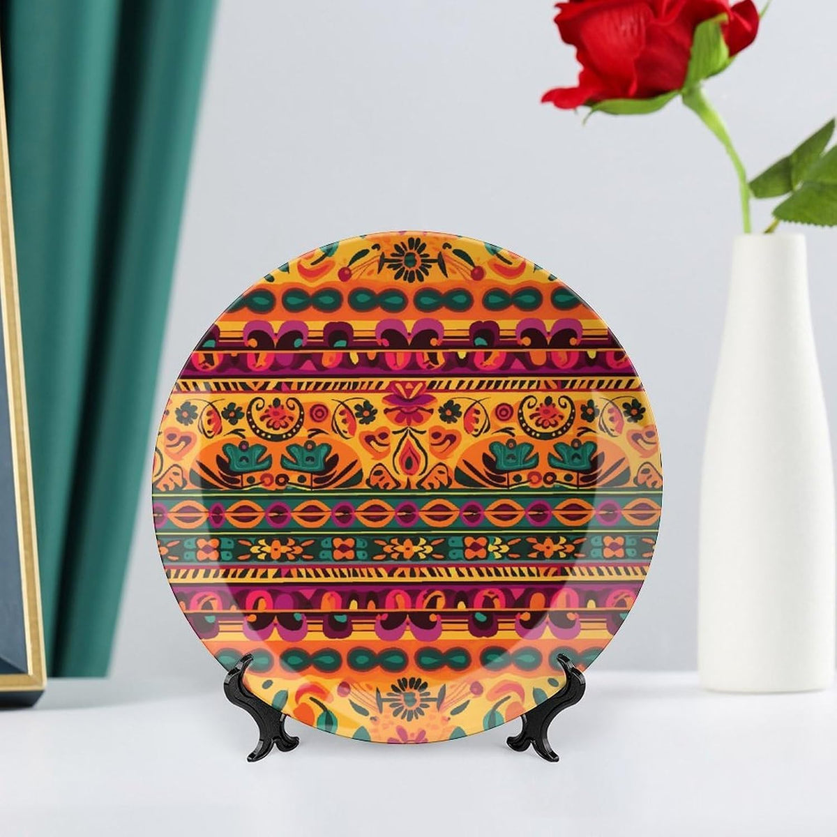 Boho Folk‑Art Ceramic Decorative Display Plate