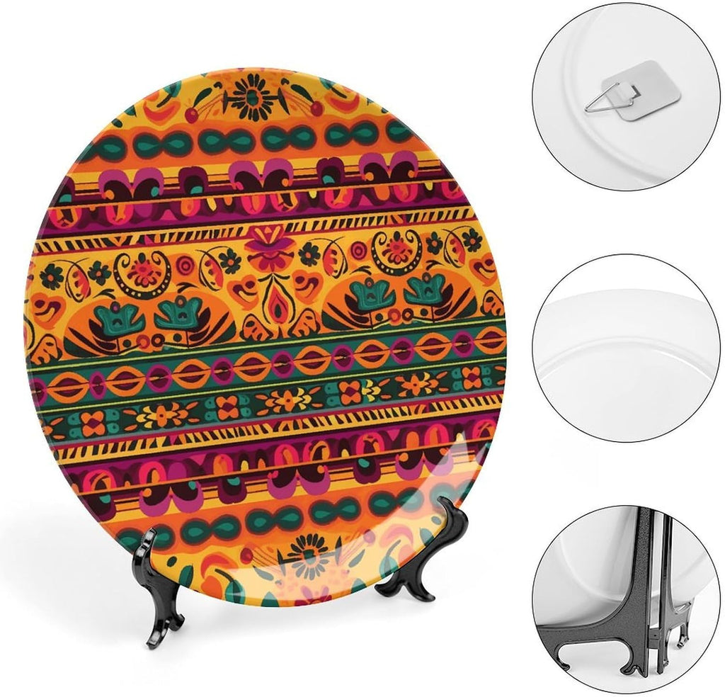 Boho Folk‑Art Ceramic Decorative Display Plate