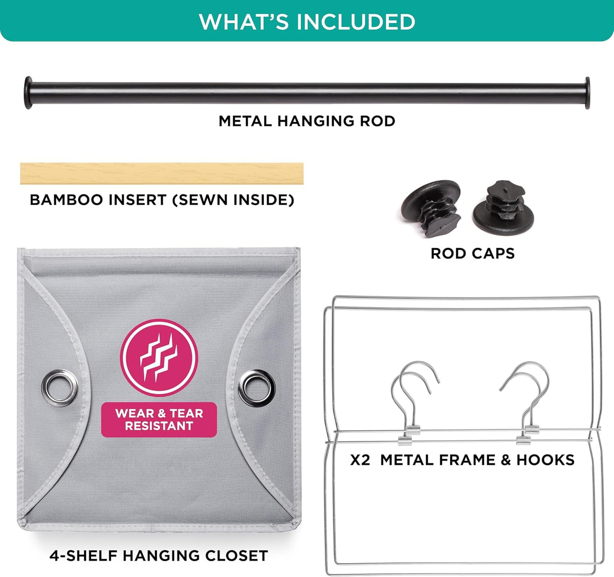 4‑Tier Hanging Closet Organizer With Garment Rod