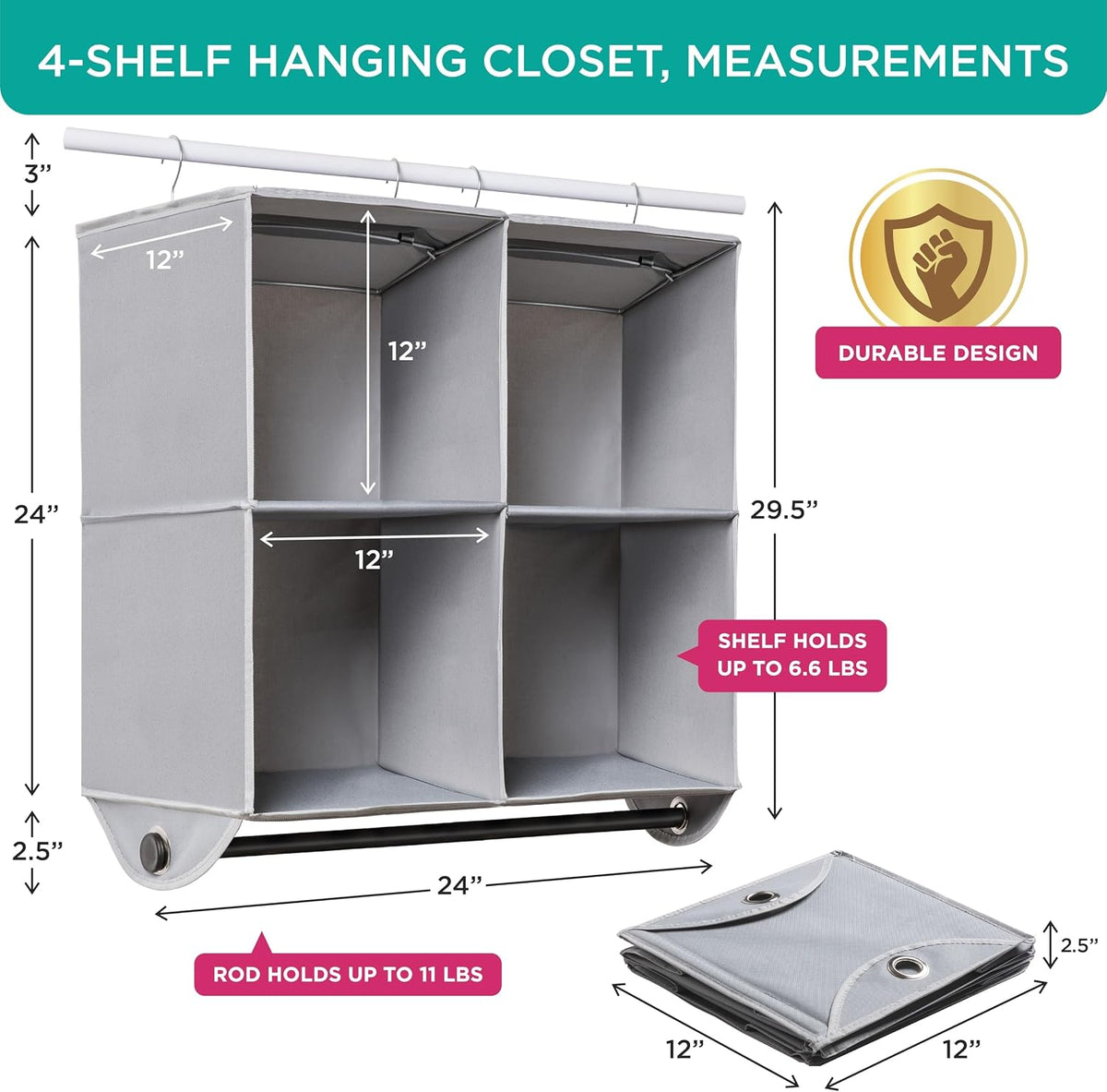 4‑Tier Hanging Closet Organizer With Garment Rod