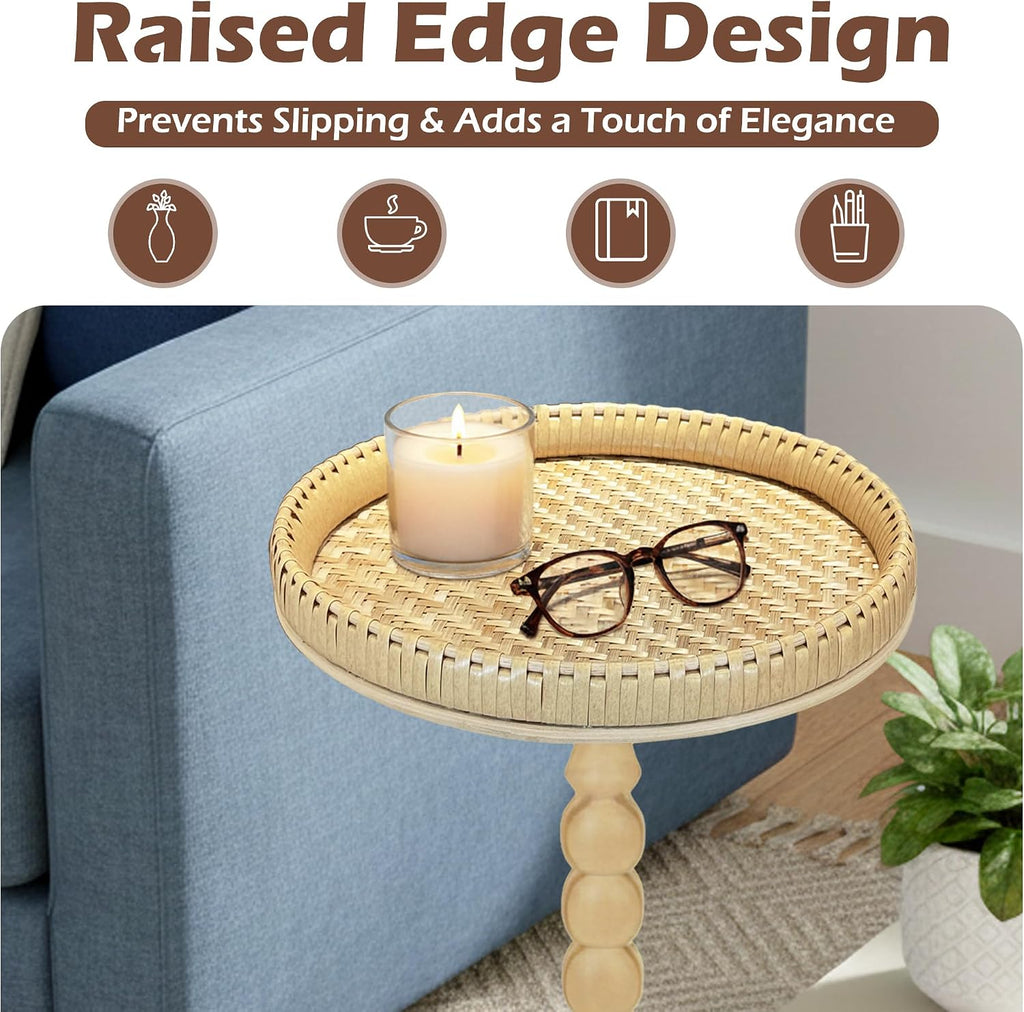 Boho Rattan Round Small Side End Table