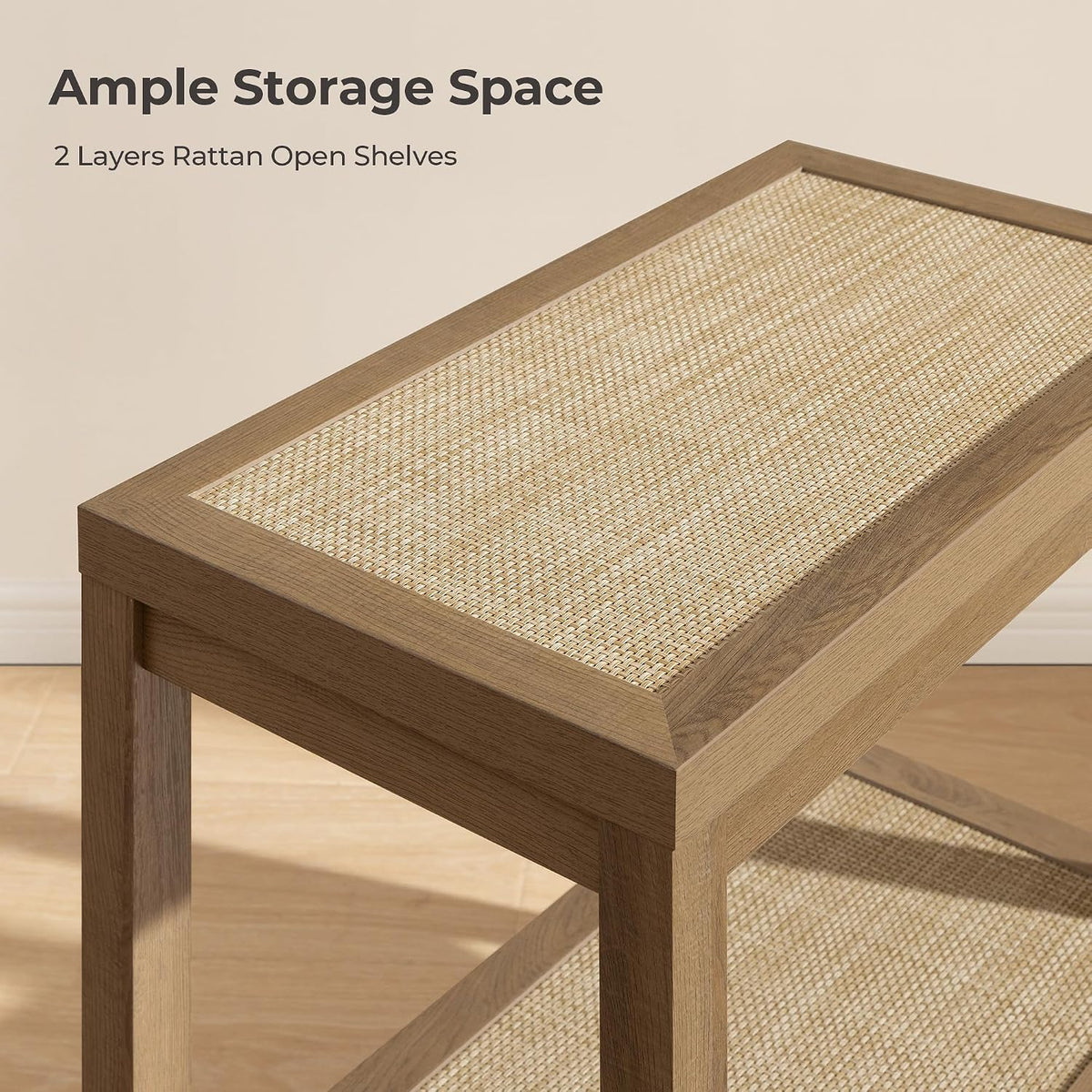Boho Rattan Storage Shelf Side End Table