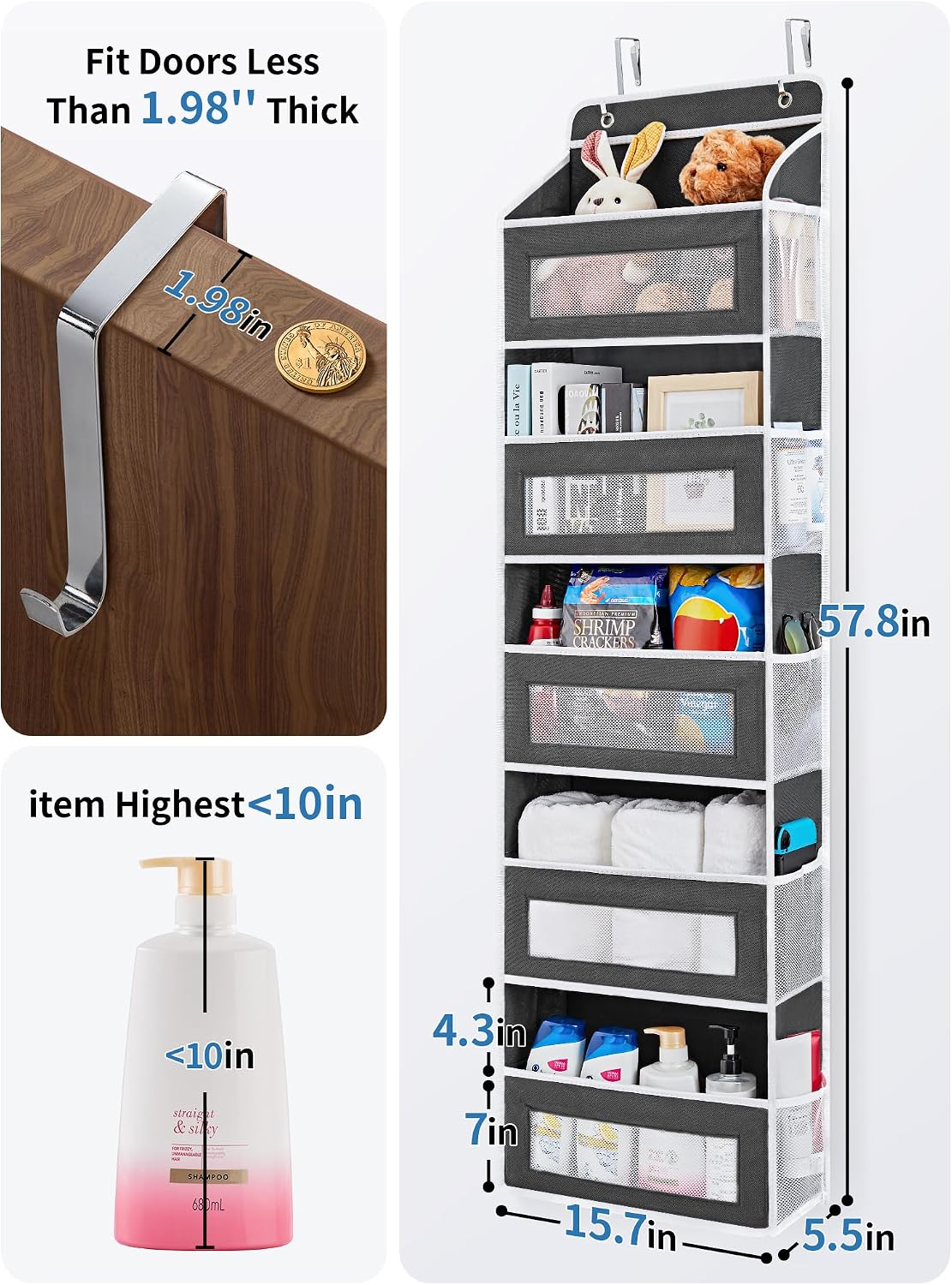 5‑Pocket Over‑the‑Door Hanging Storage Organizer