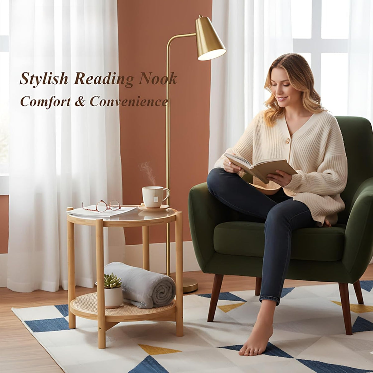 Rattan Glass‑Top End Table With Storage