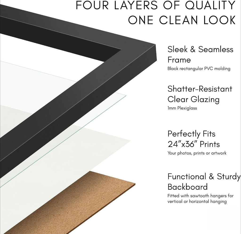 Thin‑Border 24x36 Black Wall Poster Frame