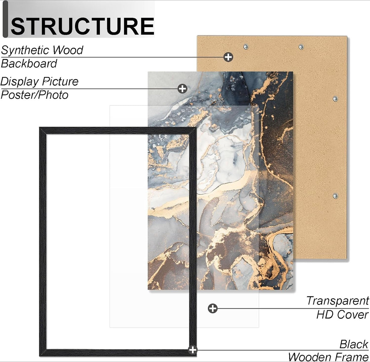 Black 30x40 Wall‑Hanging Picture Poster Frame